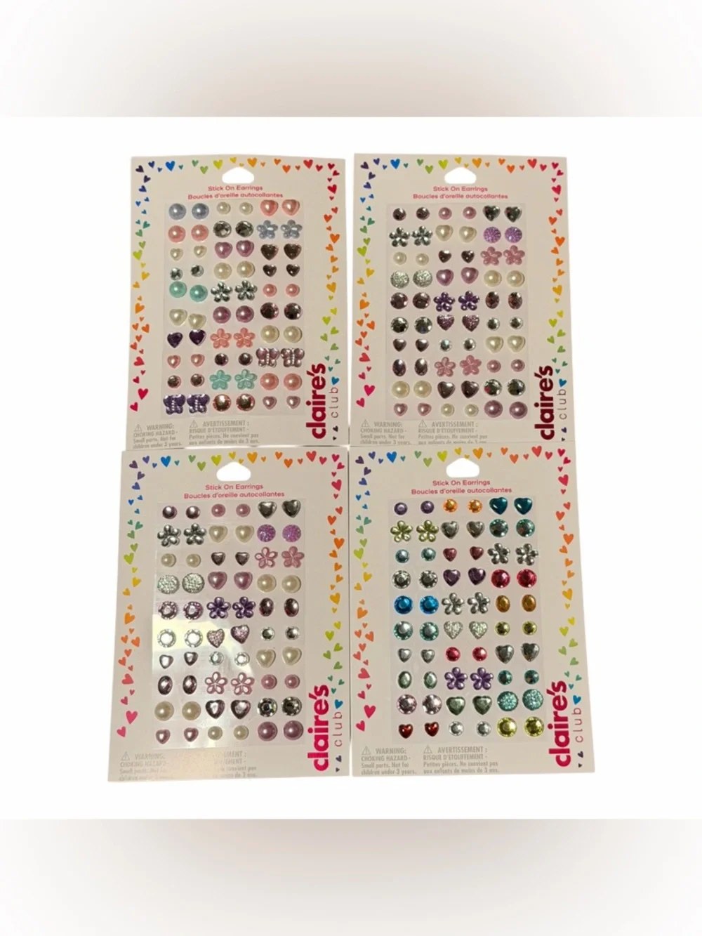 Claire's Kids Stick-On Earrings - Pink, Purple, Blue, Green, Silver, Gold 4 Pack